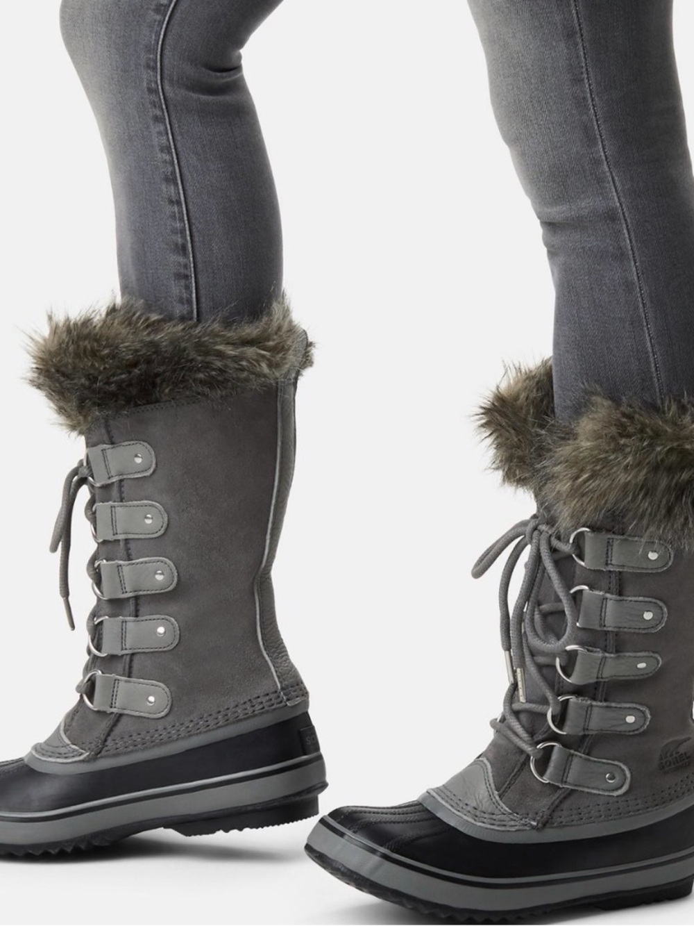 Sorel Gray Fur-Trim Lace-Up Winter Boots